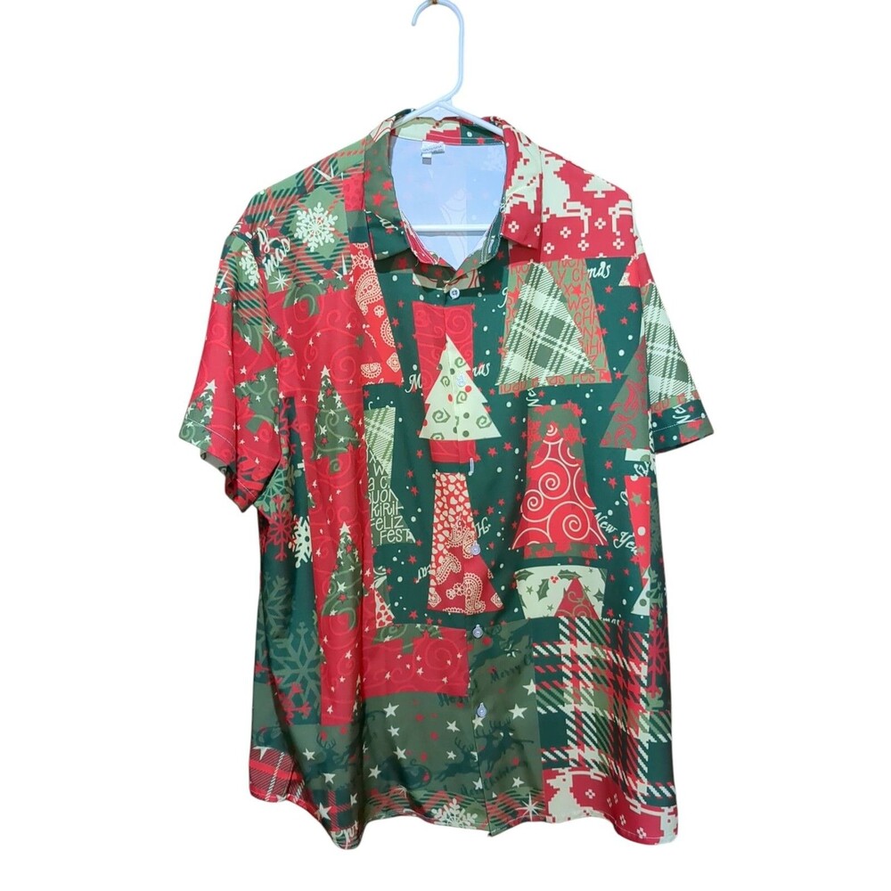 Mens Christmas Button Down Short Sleeve Shirt Size XL